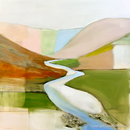 Winding River Through Pastel Fells - lake district waterfall art print and canvas by Eleanor Croft A.I