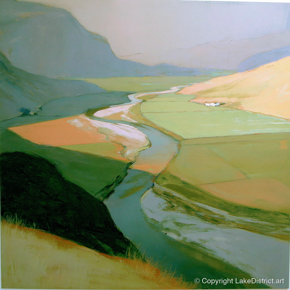 Winding River Through Sage Fells - lake district waterfall art print and canvas by Emerson Grey A.I