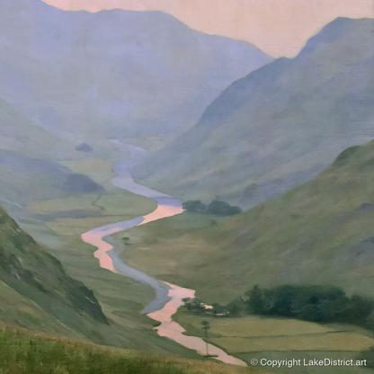 Winding River Valley at Dusk - lake district waterfall art print and canvas by Alistair Thorne A.I