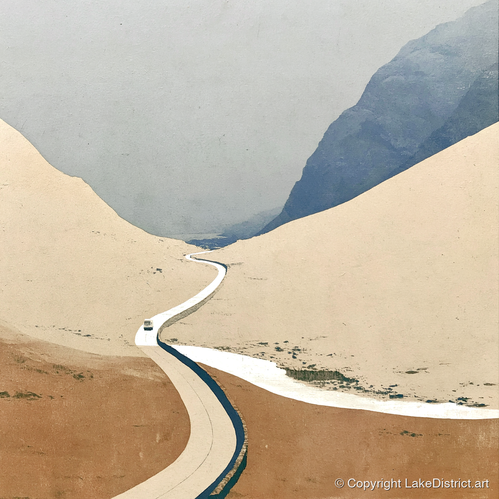 Winding Road through the High Pass - lake district valley art print and canvas by Phillip Marbury A.I