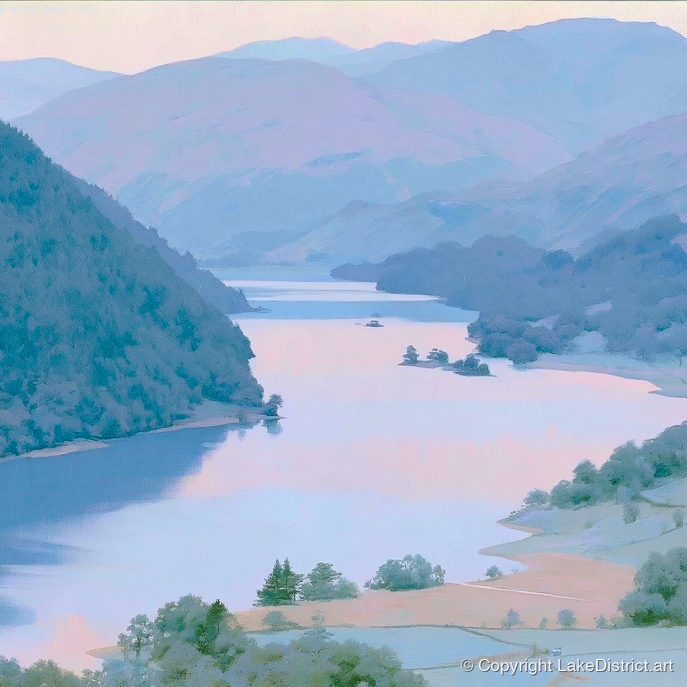 Winding Ullswater at Dawn - lake district lake art print and canvas by Oliver Trent A.I