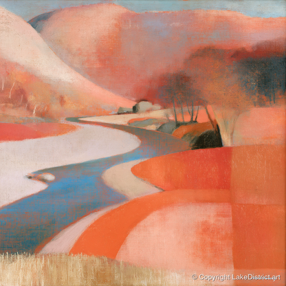 Winding Valley River in Terracotta - lake district waterfall art print and canvas by Arthur Pendelton A.I