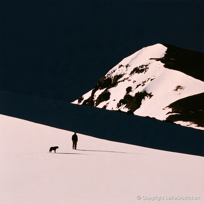 Winter Dog Walk Beneath Skiddaw - gifts for dog walkers art print and canvas by Adelaide Calloway A.I