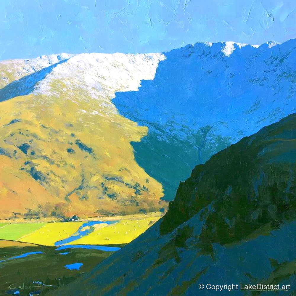 Winter Shadows on Grey Knotts - lake district fell art print and canvas by Daphne Morley A.I