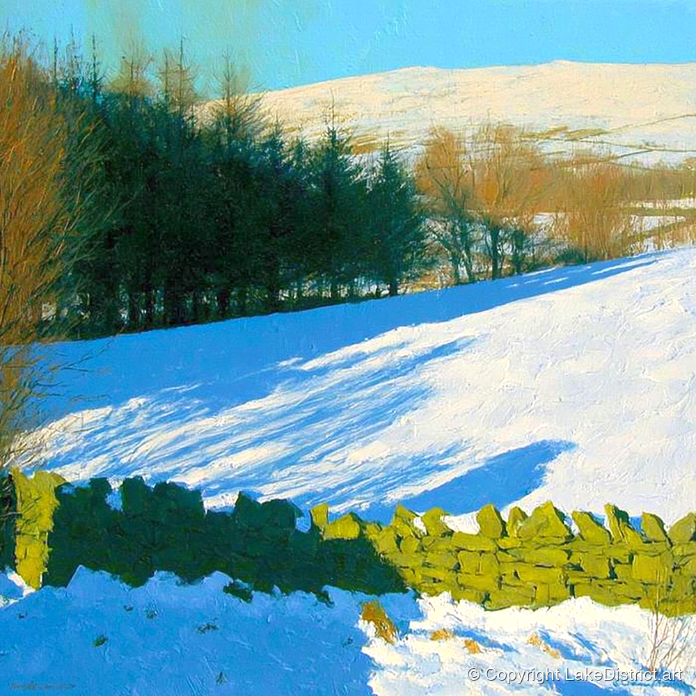 Winter Snow on Sallows Ridge - lake district fell art print and canvas by Daphne Morley A.I
