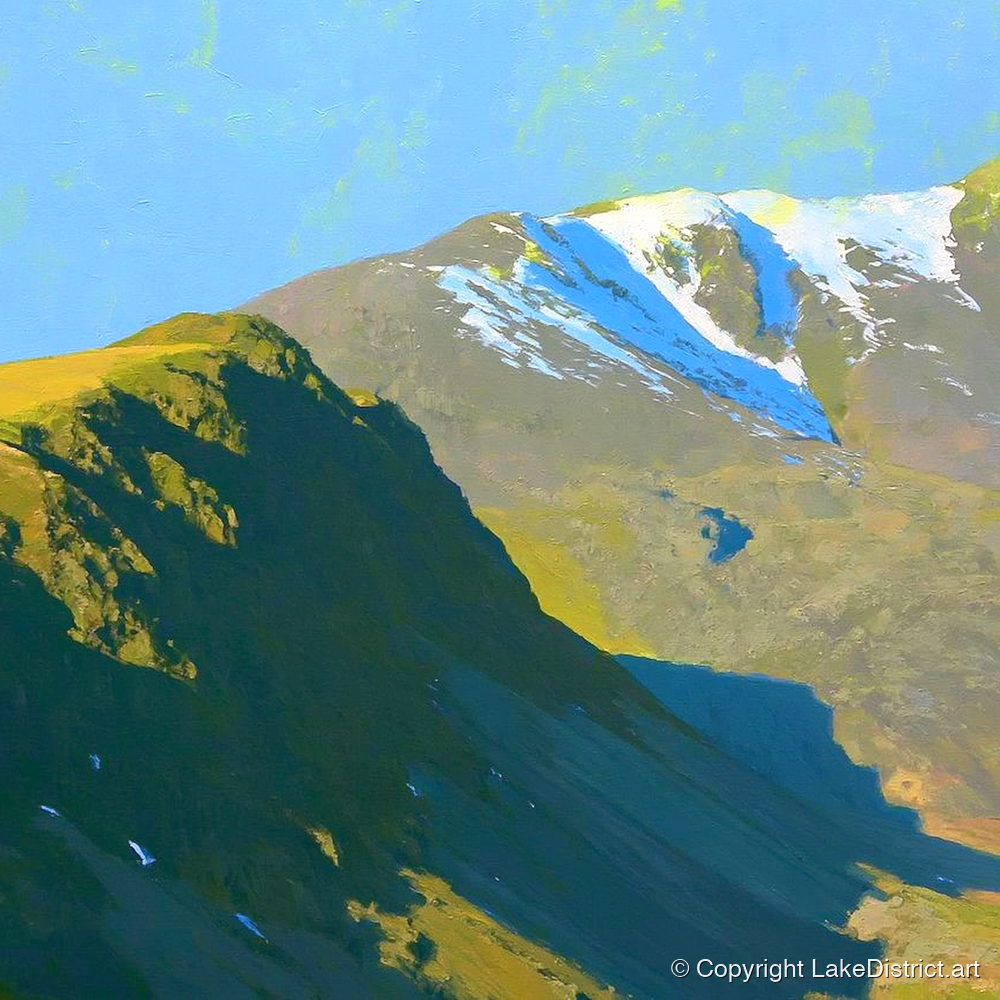 Winter Sun on Slight Side - lake district fell art print and canvas by Daphne Morley A.I
