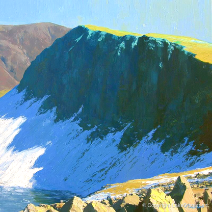 Winter Sunlight on Dow Crag - lake district fell art print and canvas by Daphne Morley A.I