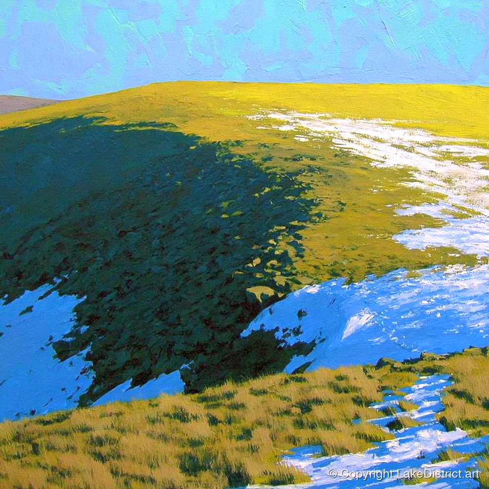 Winter Sunlight on Grey Crag - lake district fell art print and canvas by Daphne Morley A.I
