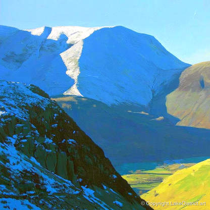 Winter Sunlight on Hindscarth Peak - lake district fell art print and canvas by Daphne Morley A.I
