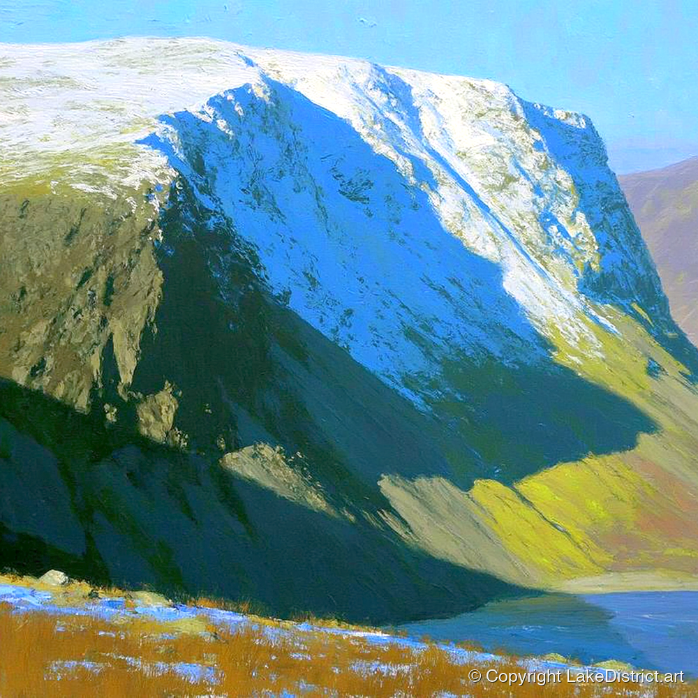 Winter Sunlight on Red Screes - lake district fell art print and canvas by Daphne Morley A.I