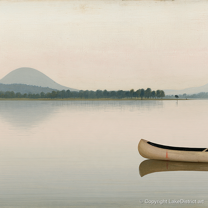 Wooden Canoe on Pale Windermere - lake district lake art print and canvas by Benedict Croft A.I
