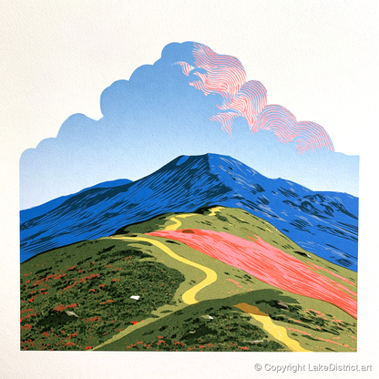 Yellow Path Over Rolling Fells - lake district fell art print and canvas by William Parrish A.I